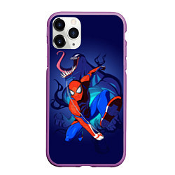 Чехол iPhone 11 Pro матовый Человек-паук и Веном, цвет: 3D-фиолетовый