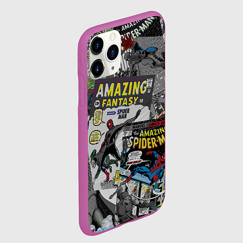 Чехол iPhone 11 Pro матовый Spider-man comics / 3D-Фиолетовый – фото 2