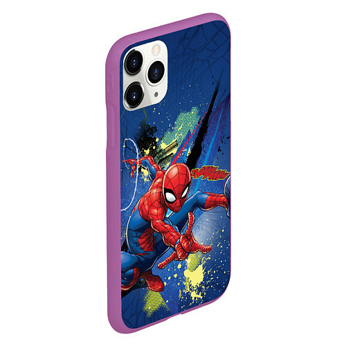 Чехол iPhone 11 Pro матовый Spider-man with a spider web / 3D-Фиолетовый – фото 2