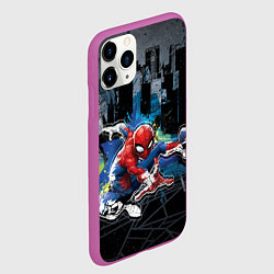Чехол iPhone 11 Pro матовый Spider-man over the city, цвет: 3D-фиолетовый — фото 2