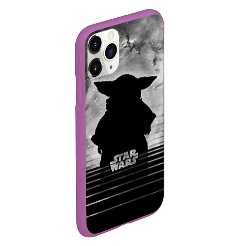 Чехол iPhone 11 Pro матовый Звездное небо - Беби Йода / 3D-Фиолетовый – фото 2
