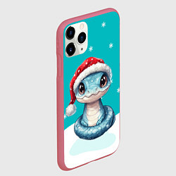 Чехол iPhone 11 Pro матовый Новогодняя голубая змейка символ 2025, цвет: 3D-малиновый — фото 2