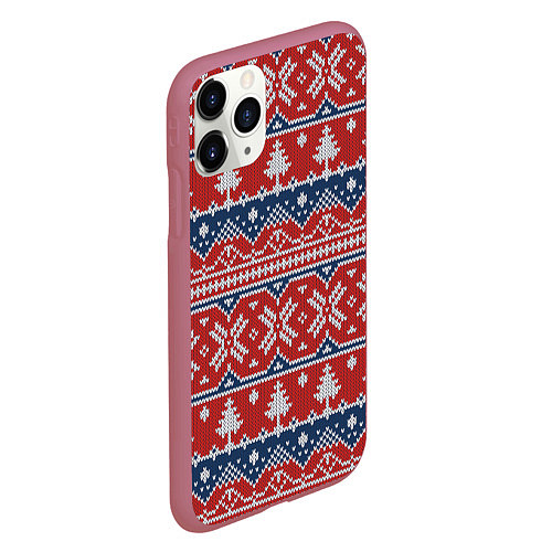 Чехол iPhone 11 Pro матовый New year pattern / 3D-Малиновый – фото 2