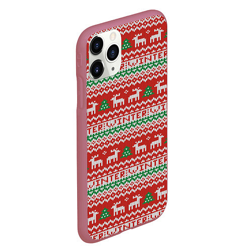 Чехол iPhone 11 Pro матовый Deer christmas pattern / 3D-Малиновый – фото 2