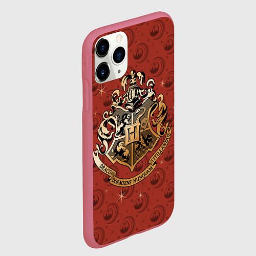 Чехол iPhone 11 Pro матовый Факультеты Хогвартса / 3D-Малиновый – фото 2