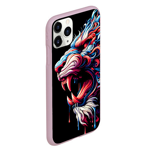 Чехол iPhone 11 Pro матовый Фантазийный красочный тигр - ирезуми / 3D-Розовый – фото 2