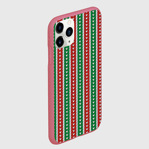 Чехол iPhone 11 Pro матовый Knitted pattern / 3D-Малиновый – фото 2