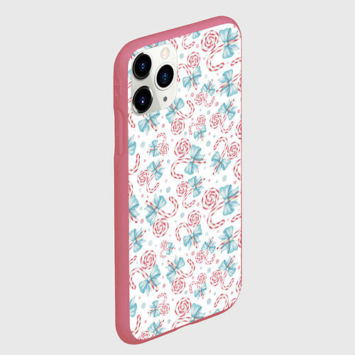 Чехол iPhone 11 Pro матовый Новогодние леденцы / 3D-Малиновый – фото 2