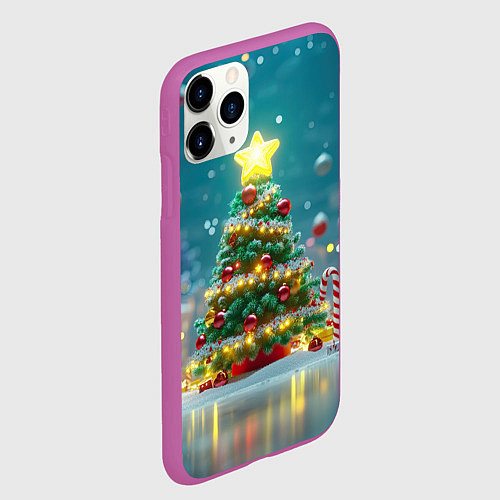 Чехол iPhone 11 Pro матовый Новогодняя объемная елочка / 3D-Фиолетовый – фото 2