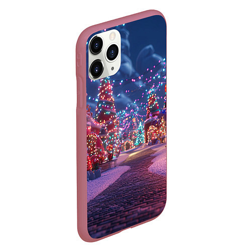 Чехол iPhone 11 Pro матовый Дорога в новый год / 3D-Малиновый – фото 2