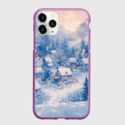 Чехол iPhone 11 Pro матовый Заснеженный город, цвет: 3D-фиолетовый