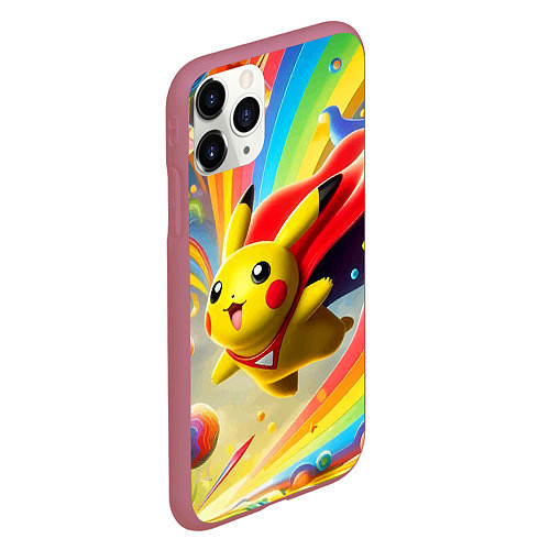 Чехол iPhone 11 Pro матовый Super Pikachu - ai art fantasy / 3D-Малиновый – фото 2