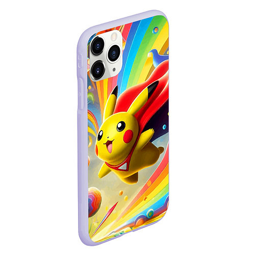 Чехол iPhone 11 Pro матовый Super Pikachu - ai art fantasy / 3D-Светло-сиреневый – фото 2