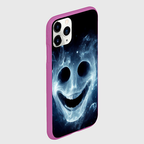 Чехол iPhone 11 Pro матовый Нейросеть - улыбка привидения / 3D-Фиолетовый – фото 2