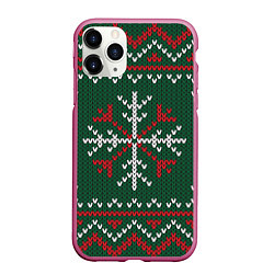 Чехол iPhone 11 Pro матовый Knitted Snowflake Pattern, цвет: 3D-малиновый