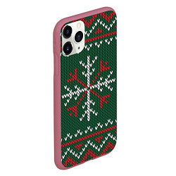 Чехол iPhone 11 Pro матовый Knitted Snowflake Pattern, цвет: 3D-малиновый — фото 2