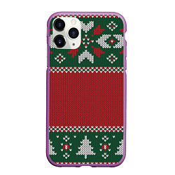 Чехол iPhone 11 Pro матовый Knitted Christmas Pattern, цвет: 3D-фиолетовый