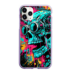 Чехол iPhone 11 Pro матовый Cyber skull sketch - color blots, цвет: 3D-светло-сиреневый