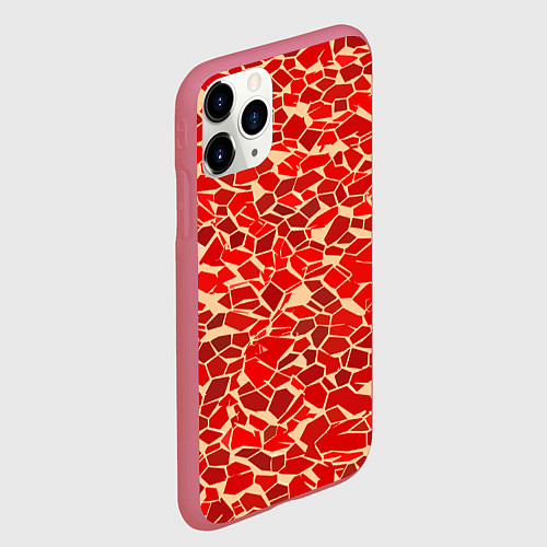 Чехол iPhone 11 Pro матовый Красные плитки на кремовом фоне / 3D-Малиновый – фото 2