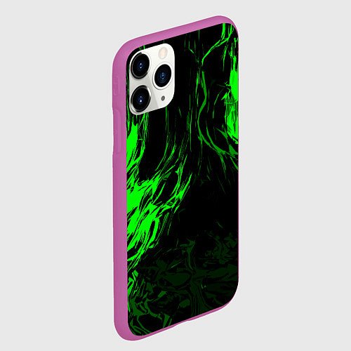Чехол iPhone 11 Pro матовый Зелёная энергия на чёрном фоне / 3D-Фиолетовый – фото 2