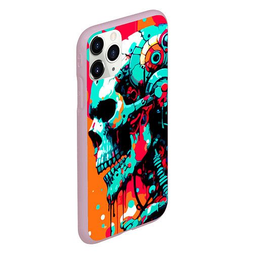 Чехол iPhone 11 Pro матовый Cyber skull sketch - ai art fantasy / 3D-Розовый – фото 2