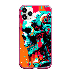 Чехол iPhone 11 Pro матовый Cyber skull sketch - ai art fantasy, цвет: 3D-малиновый