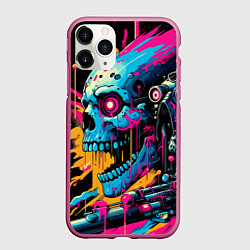 Чехол iPhone 11 Pro матовый Cool cyber skull - ai art, цвет: 3D-малиновый
