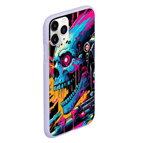 Чехол iPhone 11 Pro матовый Cool cyber skull - ai art / 3D-Светло-сиреневый – фото 2