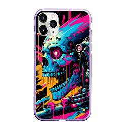 Чехол iPhone 11 Pro матовый Cool cyber skull - ai art, цвет: 3D-светло-сиреневый