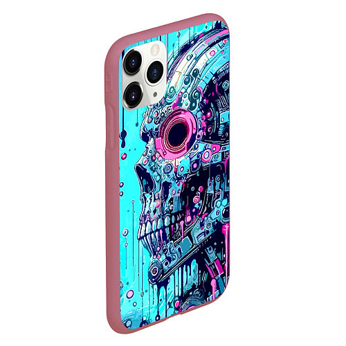 Чехол iPhone 11 Pro матовый Cyber skull - blots sketch / 3D-Малиновый – фото 2