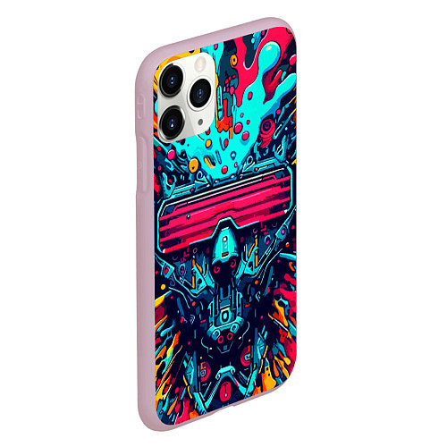 Чехол iPhone 11 Pro матовый Cyber dude with glasses - blots / 3D-Розовый – фото 2