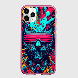 Чехол iPhone 11 Pro матовый Cyber dude with glasses - blots, цвет: 3D-малиновый