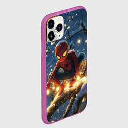 Чехол iPhone 11 Pro матовый Человек-паук на новогодней елке, цвет: 3D-фиолетовый — фото 2