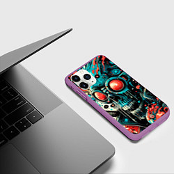 Чехол iPhone 11 Pro матовый Кибер череп в очках - нейроарт, цвет: 3D-фиолетовый — фото 2