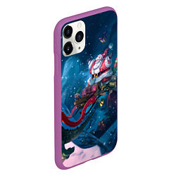 Чехол iPhone 11 Pro матовый Санта с динозаврами, цвет: 3D-фиолетовый — фото 2