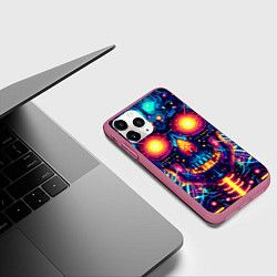 Чехол iPhone 11 Pro матовый Neon skull - ai art fantasy, цвет: 3D-малиновый — фото 2