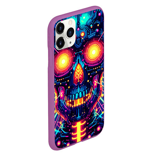 Чехол iPhone 11 Pro матовый Neon skull - ai art fantasy / 3D-Фиолетовый – фото 2