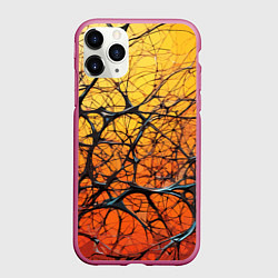 Чехол iPhone 11 Pro матовый Чёрные волокна и жёлтый градиент абстракция, цвет: 3D-малиновый