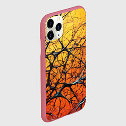 Чехол iPhone 11 Pro матовый Чёрные волокна и жёлтый градиент абстракция, цвет: 3D-малиновый — фото 2
