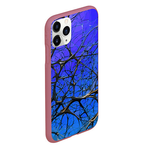 Чехол iPhone 11 Pro матовый Чёрные волокна и синий фон абстракция / 3D-Малиновый – фото 2