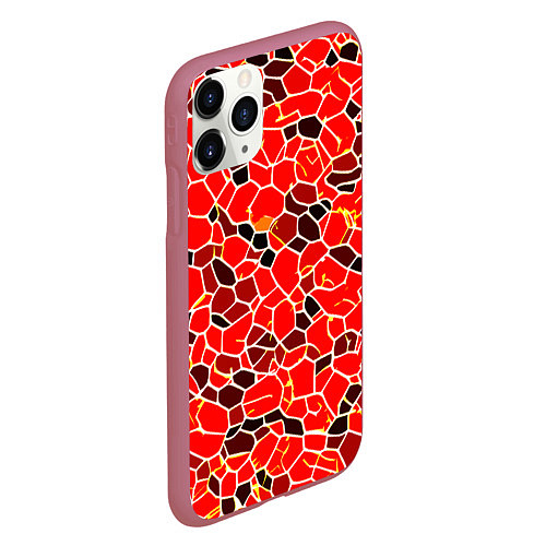 Чехол iPhone 11 Pro матовый Абстрактные плитки красные и чёрные / 3D-Малиновый – фото 2