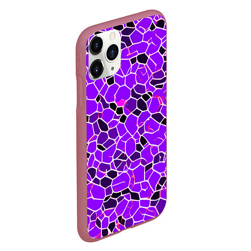 Чехол iPhone 11 Pro матовый Абстрактные плитки фиолетовые и чёрные / 3D-Малиновый – фото 2