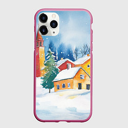 Чехол iPhone 11 Pro матовый Новогодний праздничный город, цвет: 3D-малиновый