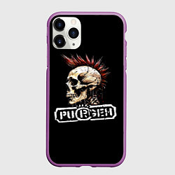 Чехол iPhone 11 Pro матовый Purgen череп к красным ирокезом, цвет: 3D-фиолетовый