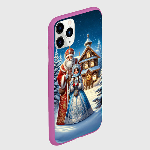 Чехол iPhone 11 Pro матовый Дед Мороз и Снегурочка / 3D-Фиолетовый – фото 2