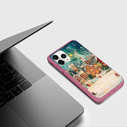 Чехол iPhone 11 Pro матовый Новогодний снежный город, цвет: 3D-малиновый — фото 2