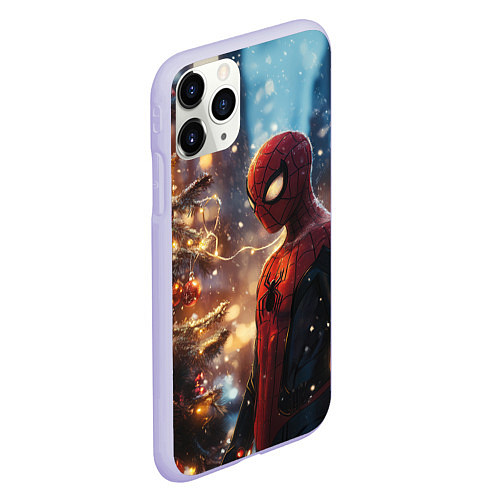 Чехол iPhone 11 Pro матовый Spider-man new year / 3D-Светло-сиреневый – фото 2