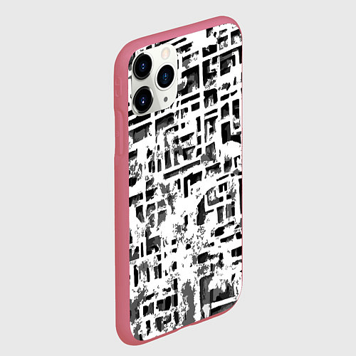 Чехол iPhone 11 Pro матовый Бело-чёрная абстракция / 3D-Малиновый – фото 2
