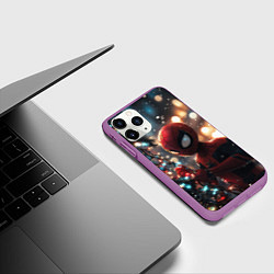 Чехол iPhone 11 Pro матовый Человек-паук любуется елкой, цвет: 3D-фиолетовый — фото 2