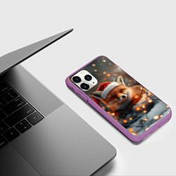 Чехол iPhone 11 Pro матовый Новогодняя лисица с огоньками, цвет: 3D-фиолетовый — фото 2